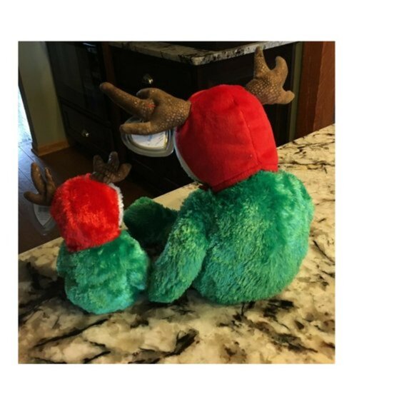 Set (2) 2002 Holiday Teddy TY Christmas Beanie Babies Green Bear Reindeer 8" 14" - Picture 4 of 4